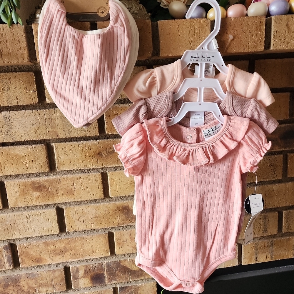 Pink and Peach Baby Bodysuit Set